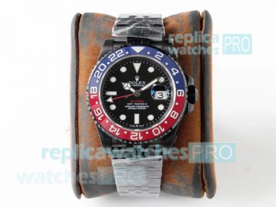 GS Factory Swiss Replica Rolex GMT Master II Titan Black Dial Blue Red Ceramic Bezel